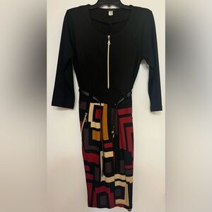 Venus woman’s long-sleeve belted black/red/brown dress Size 10